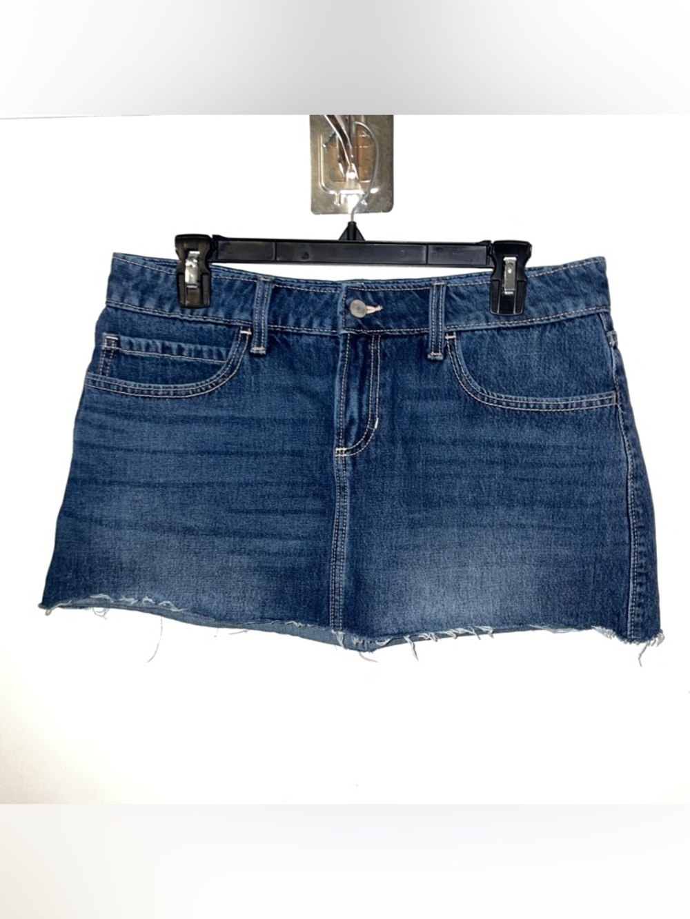 Hollister Dark Blue Denim Mini Skirt with Frayed Hem